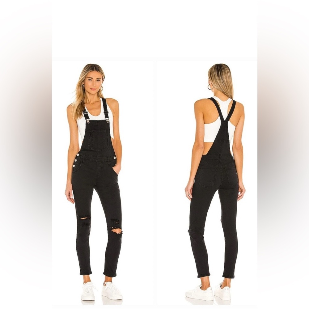 Superdown Gia Overalls Black Distressed Side Hip Buttons Front/Back Pockets XXS👍